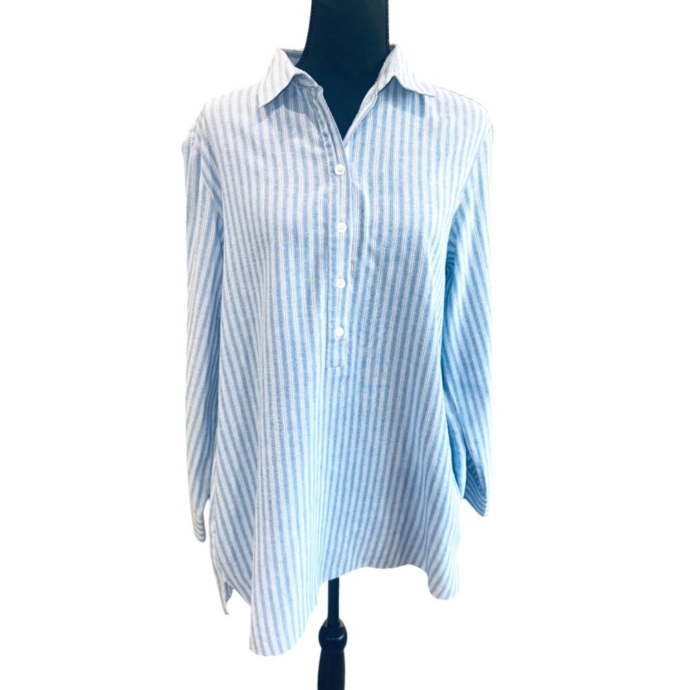 Jade Melogy Chambray Blue White Striped Jade XL Button-Up Long Sleeve Casual Top
